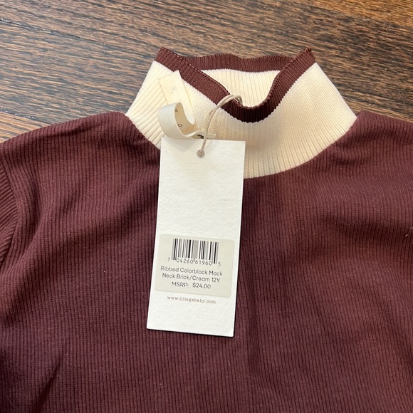 Lil Legs Ribbed Colorblock Mock Neck Brick/Cream size 12 - Picture 2 of 3